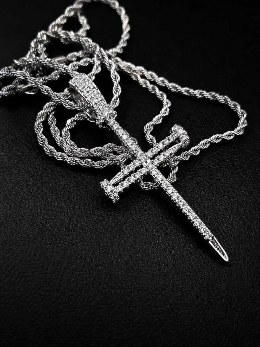 Lab Simulated Diamond Nail Cross Necklace